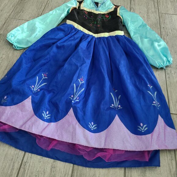 Disney Frozen Anna Costume Dress Girls 5/6 Blue Black Long Sleeve - Picture 4 of 8